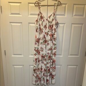Floral White and Red Maxi Dress - 3X